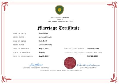 lure universal Marriage Certificate
