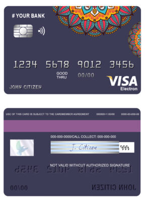 Fillable mandala jasmine universal visa electron card Templates
