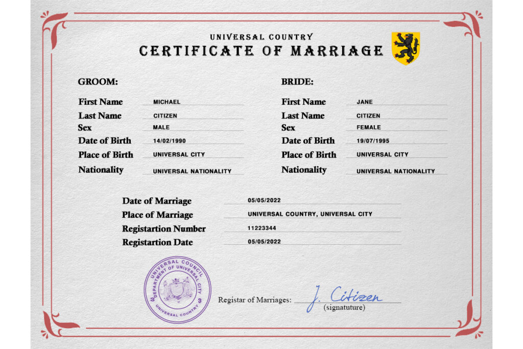 micro universal Marriage Certificate psd