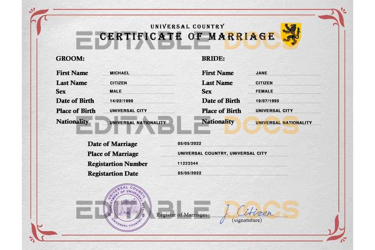 micro universal Marriage Certificate | Editable PSD Templates