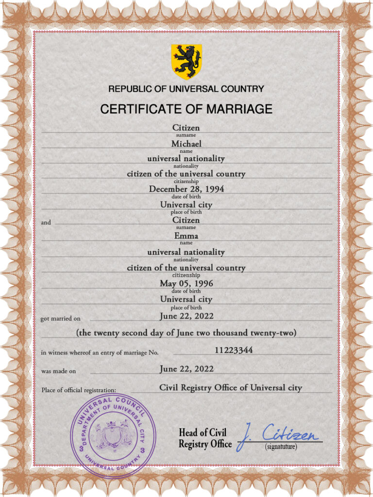microfilm universal Marriage Certificate