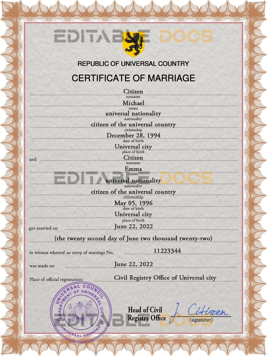 microfilm universal Marriage Certificate | Editable PSD Templates