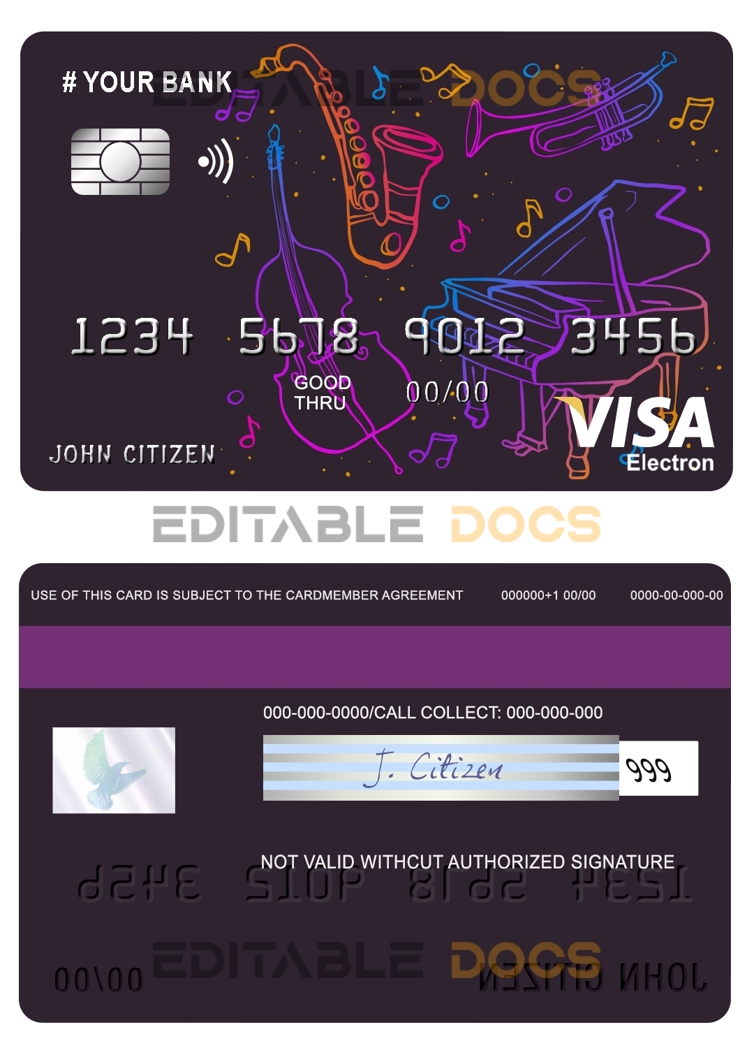 Fillable moonlight instrumental universal visa electron card Templates | Layer-Based PSD