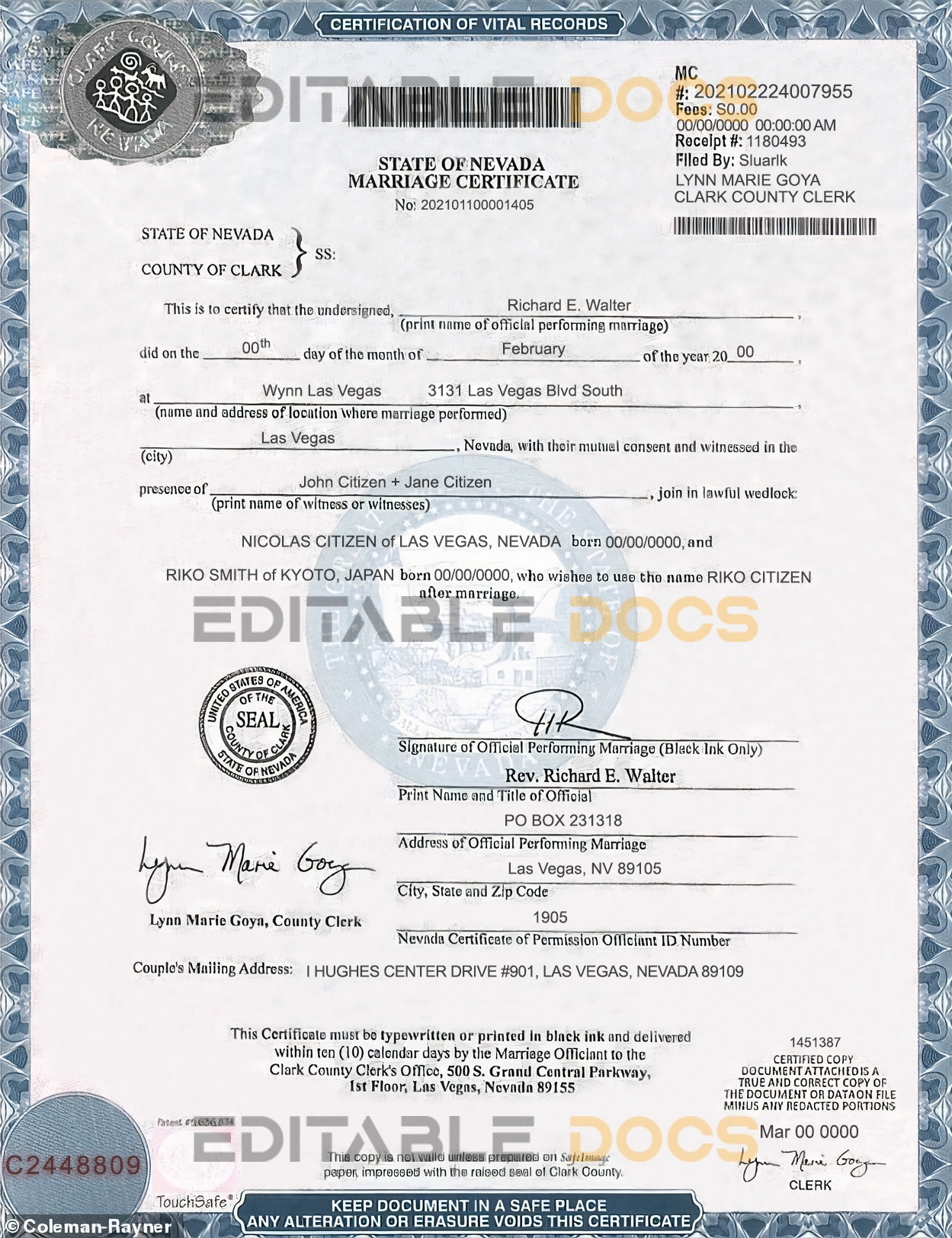 nevada Marriage Certificate | Editable PSD Templates