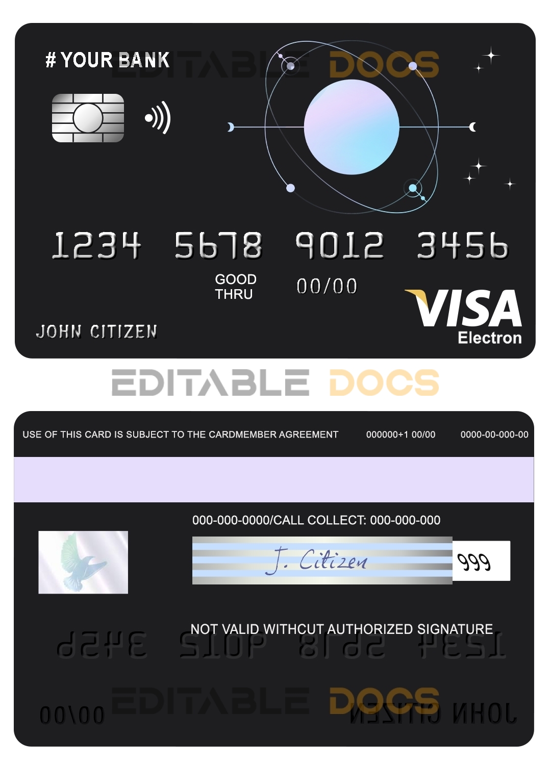 Editable one space universal visa electron card Templates in PSD Format