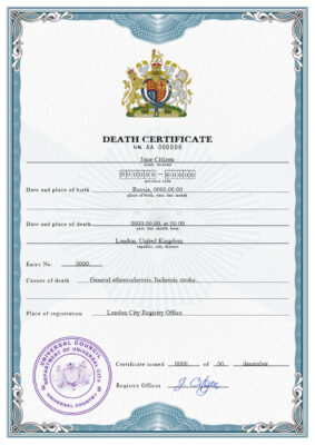 Customizable origin Break Vital Record Universal Death Certificate PSD Templates