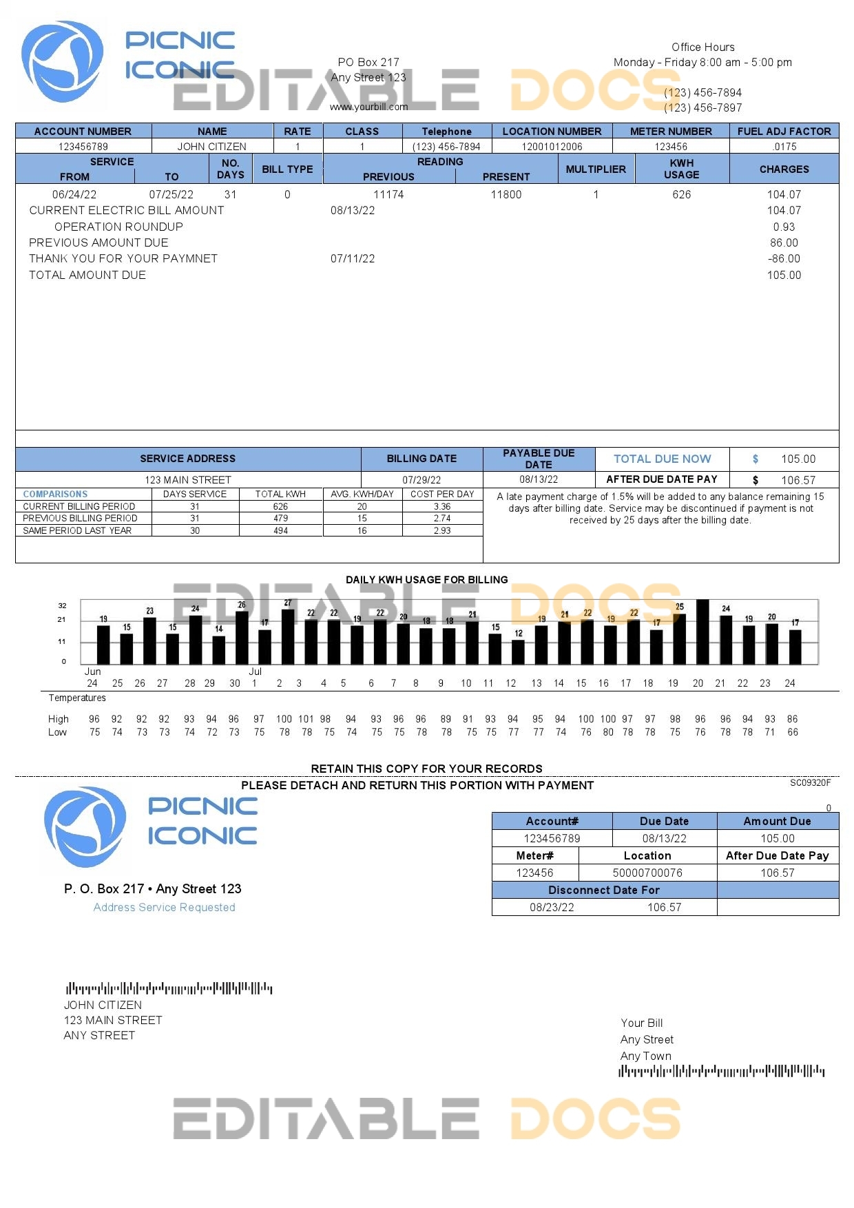 picnic iconic universal multipurpose utility bill template in Word and PDF format