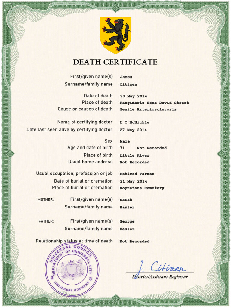 Customizable Point Flow Universal Death Certificate PSD Templates