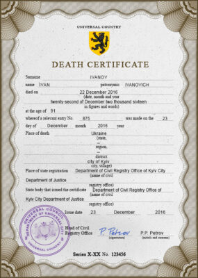 Customizable Pulse Verse Vital Record Universal Death Certificate PSD Templates
