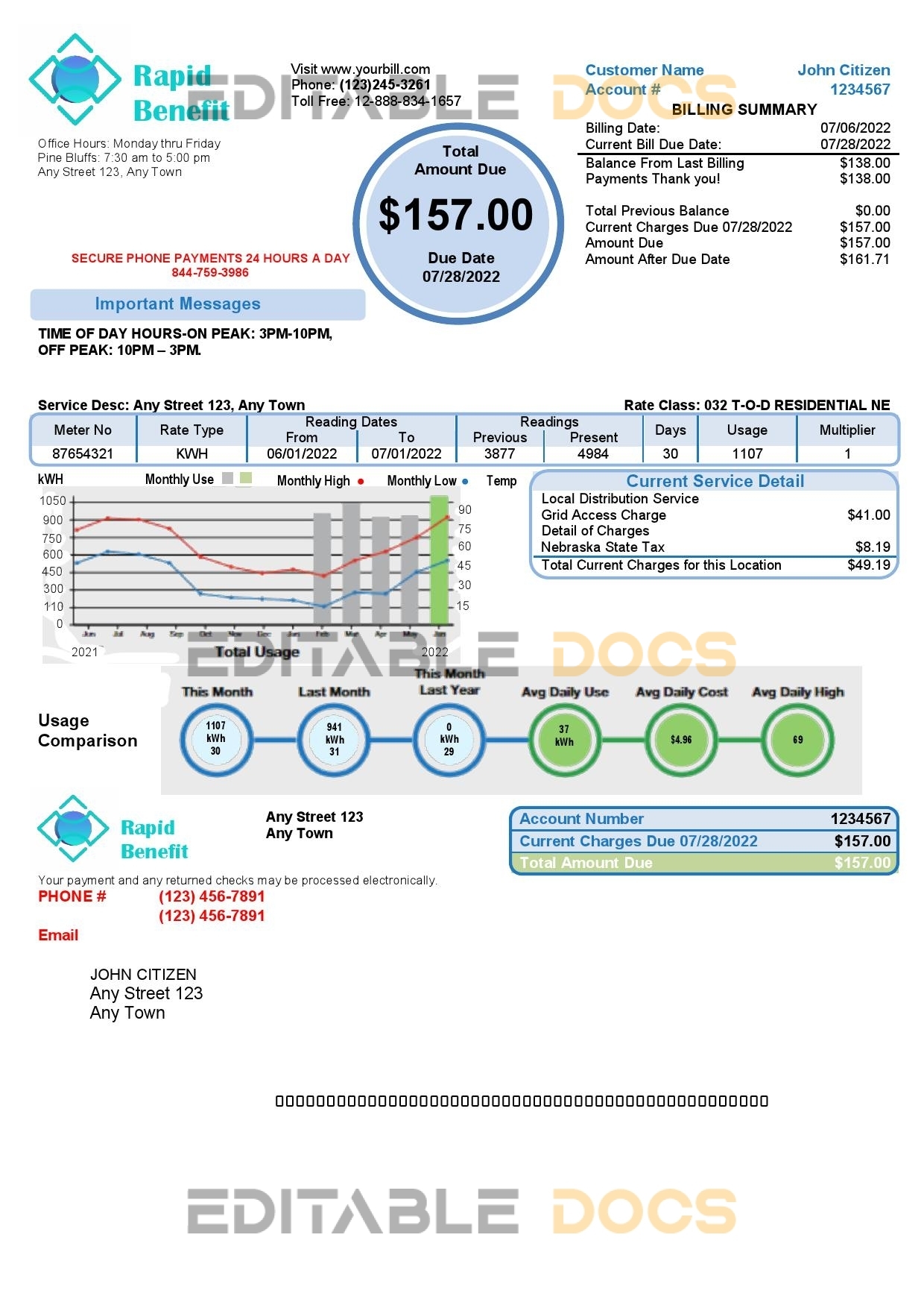 rapid benefit universal multipurpose utility bill template in Word and PDF format