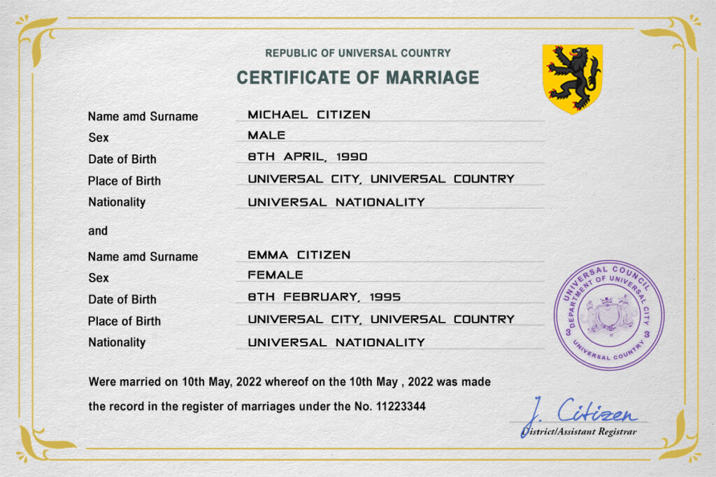 red-eye universal Marriage Certificate