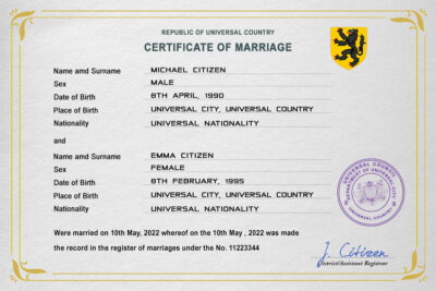 red-eye universal Marriage Certificate