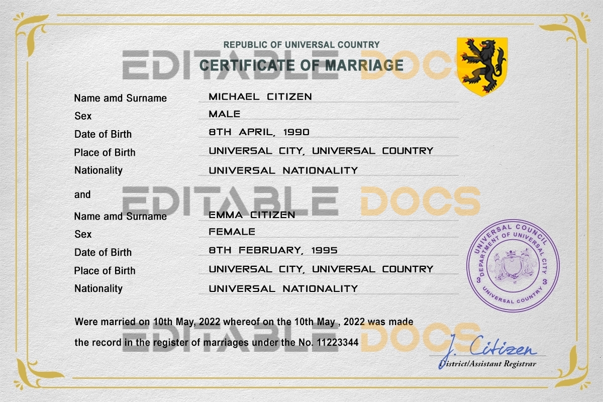red-eye universal Marriage Certificate | Editable PSD Templates