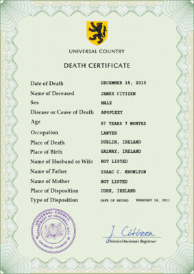 Customizable Redux Vital Record Universal Death Certificate PSD Templates