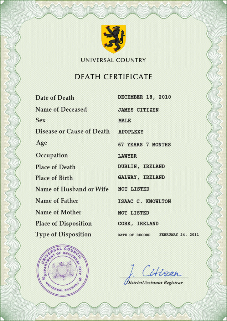 # redux vital record death certificate universal PSD template