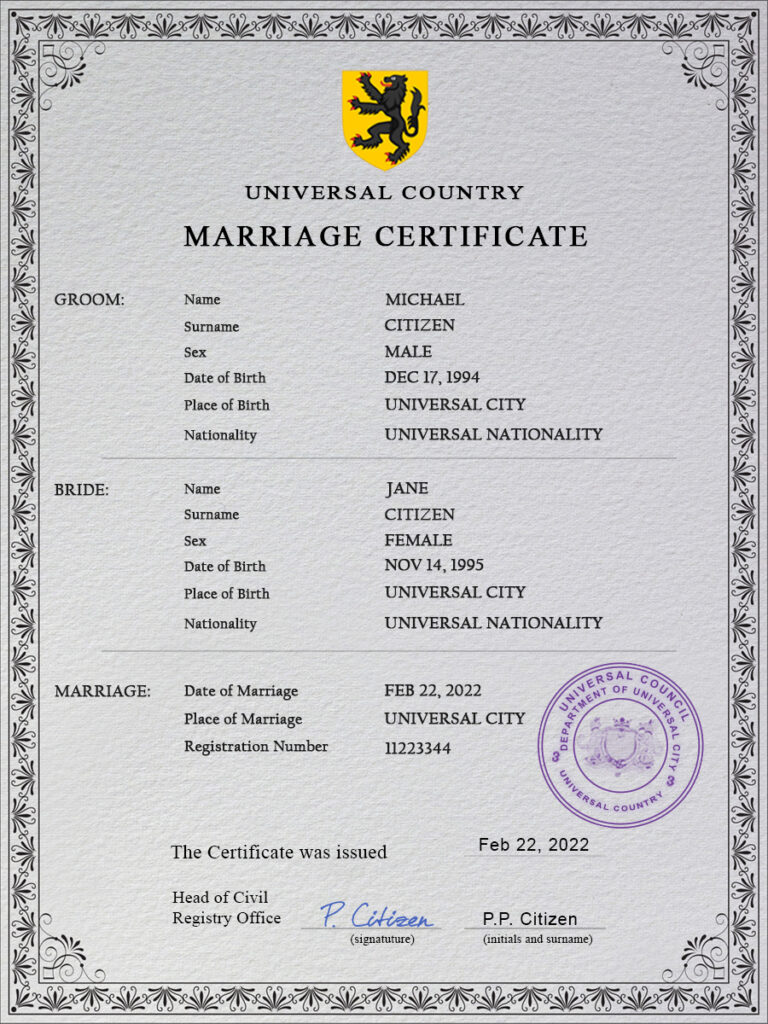 romance universal Marriage Certificate PSD