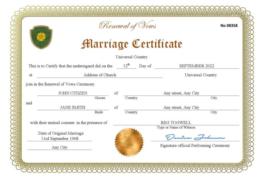 romance universal Marriage Certificate
