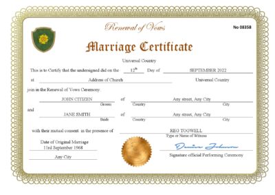 romance universal Marriage Certificate