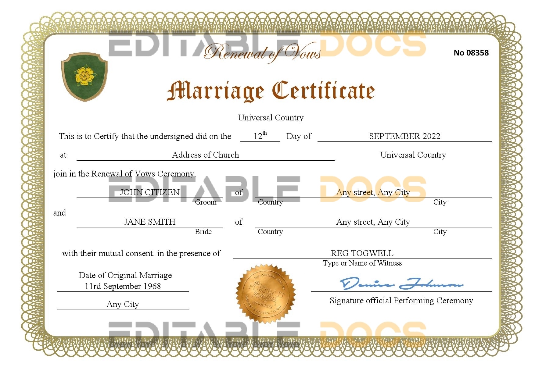 romance universal Marriage Certificate | Editable PDF Templates
