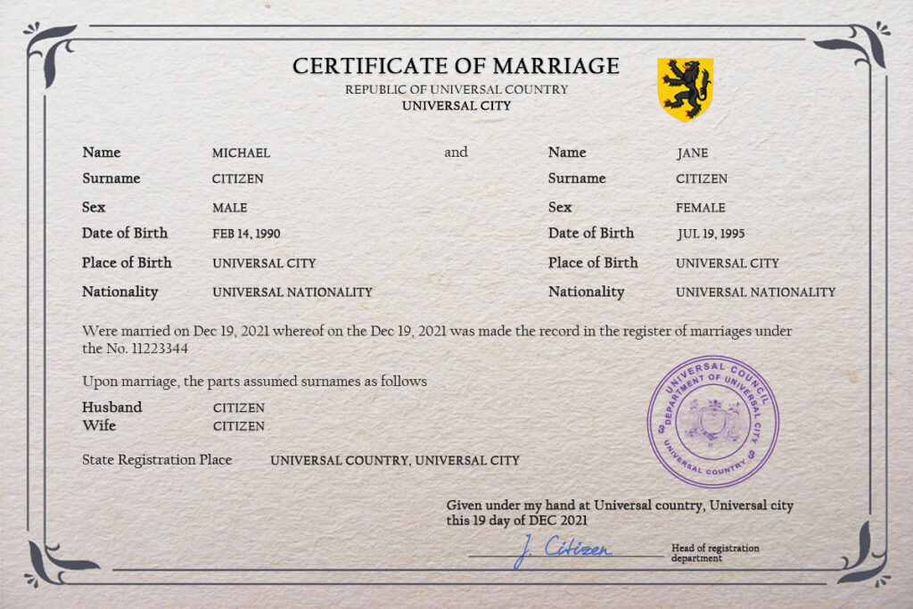 romance universal marriage certificate psd v2
