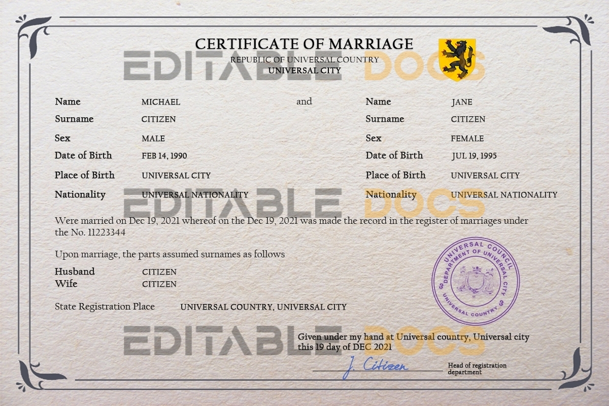 romance universal Marriage Certificate | Editable PSD Templates (version 2)
