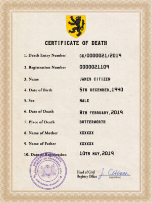 Customizable Scope Vital Record Universal Death Certificate PSD Templates