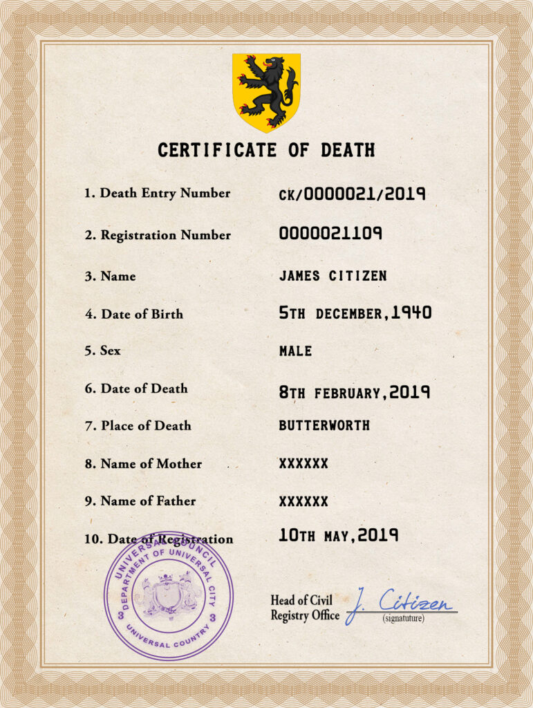 Customizable Scope Vital Record Universal Death Certificate PSD Templates