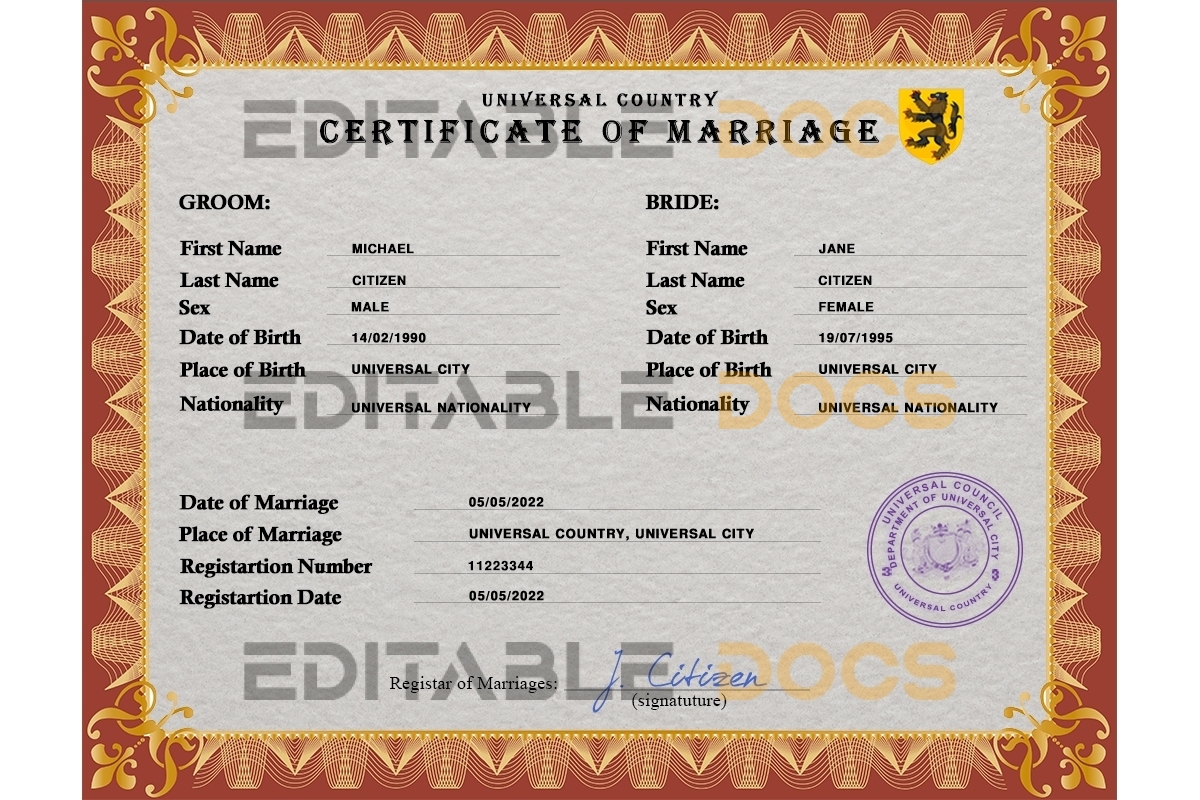 sentiment universal Marriage Certificate | Editable PSD Templates