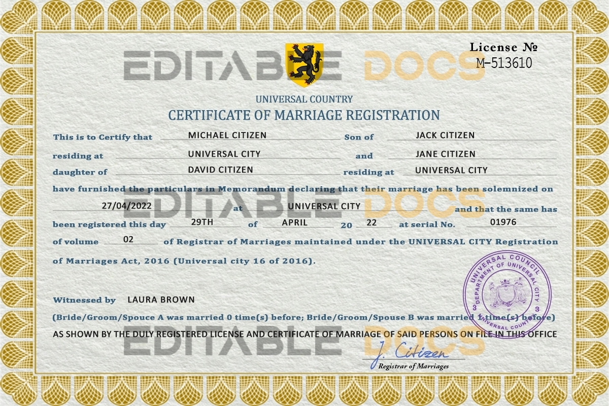 sight universal Marriage Certificate | Editable PSD Templates