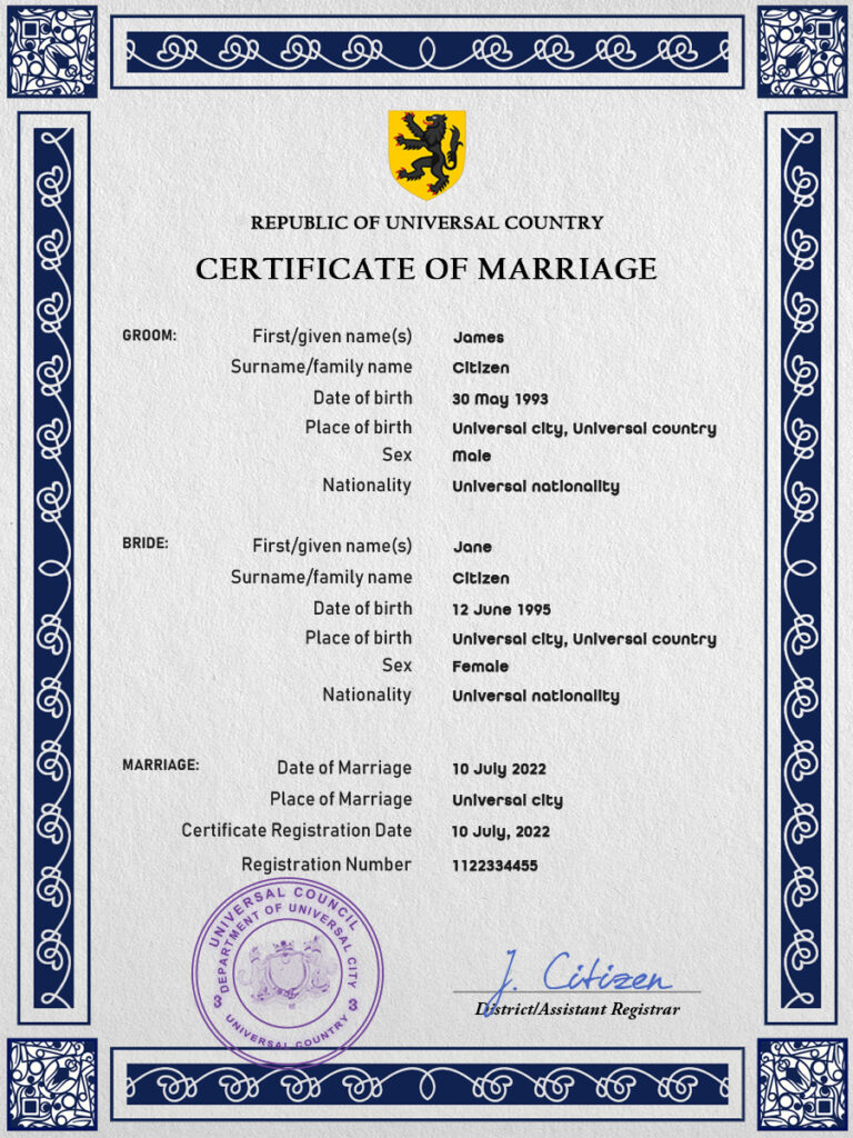 sketch universal Marriage Certificate