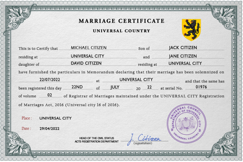 snapshot universal Marriage Certificate