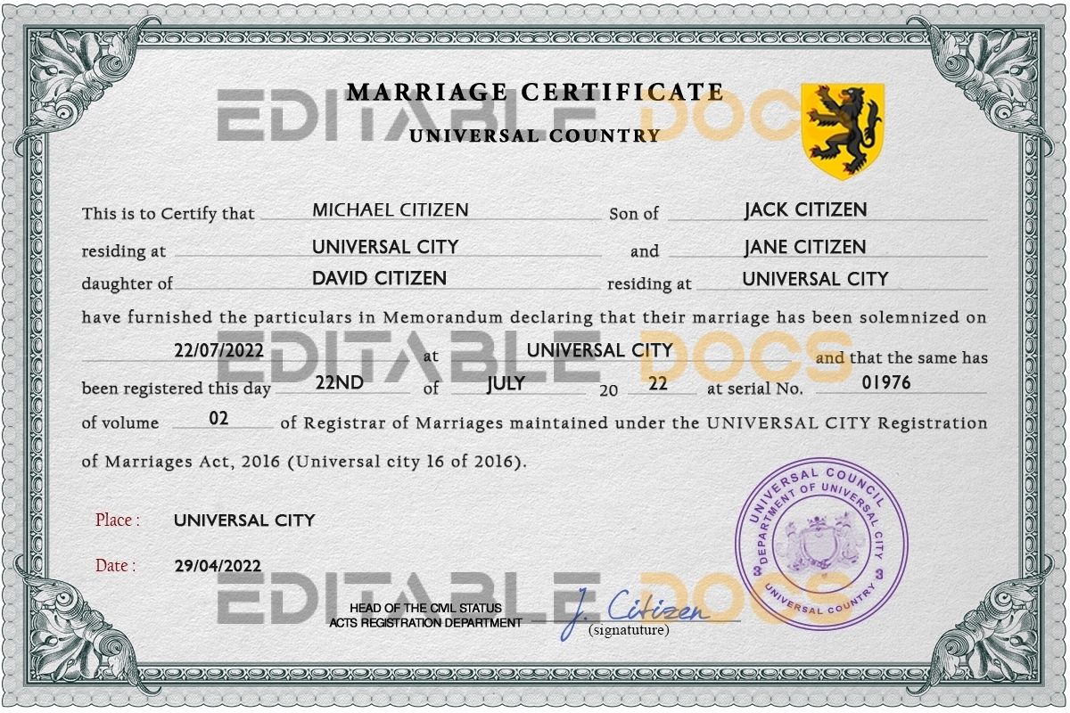 snapshot universal Marriage Certificate | Editable PSD Templates