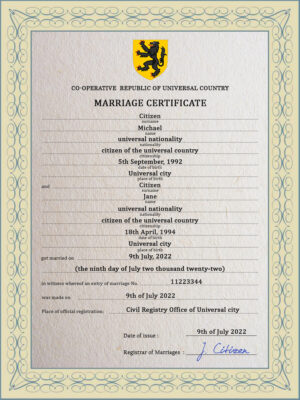 soulmate universal Marriage Certificate