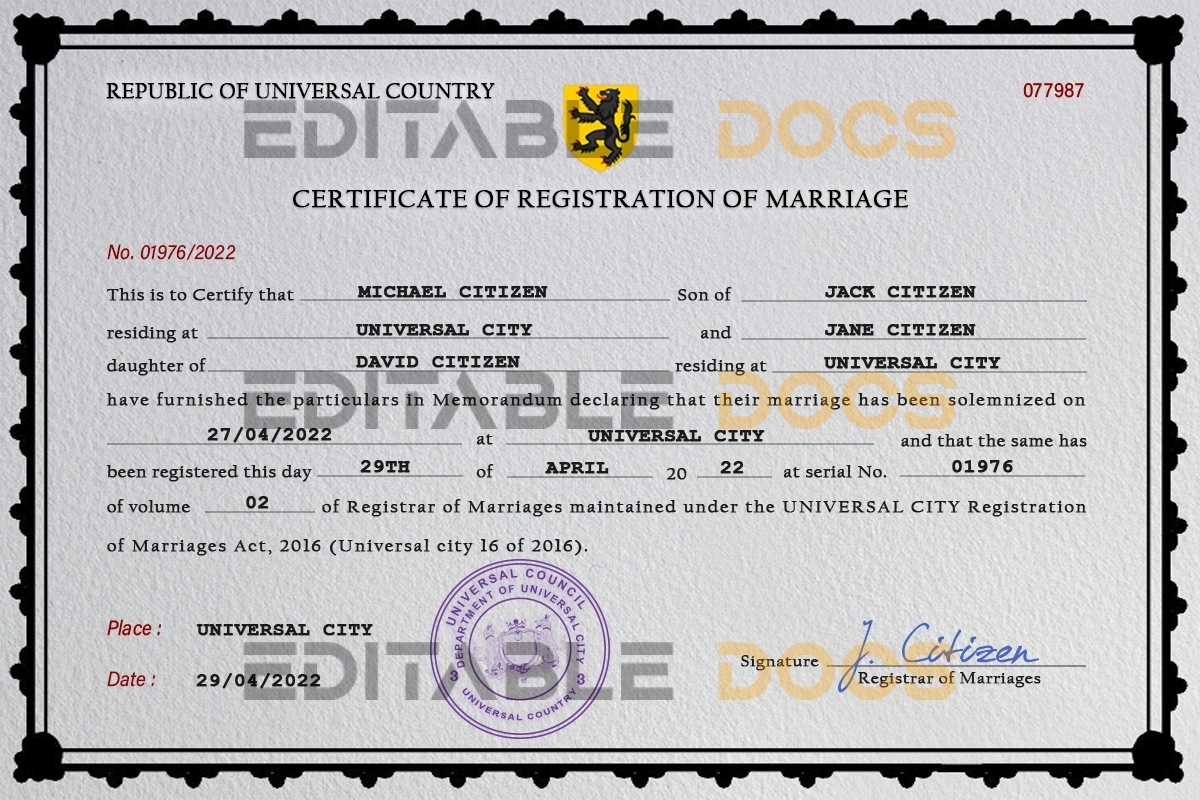 spellbound universal  Marriage Certificate | Editable PSD Templates