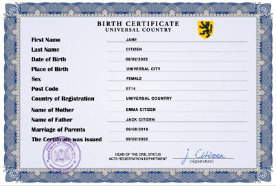 Authentic stance universal Birth Certificate PSD Template
