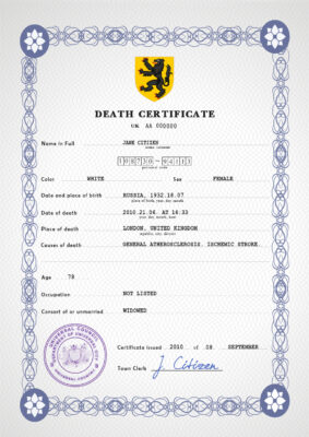 Customizable Stance Vital Record Universal Death Certificate PSD Templates