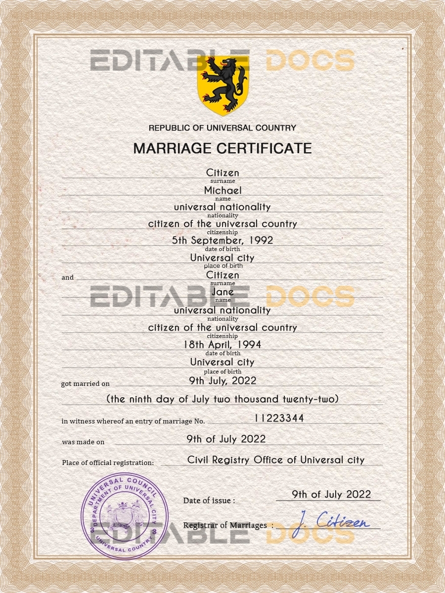stock universal Marriage Certificate | Editable PSD Templates