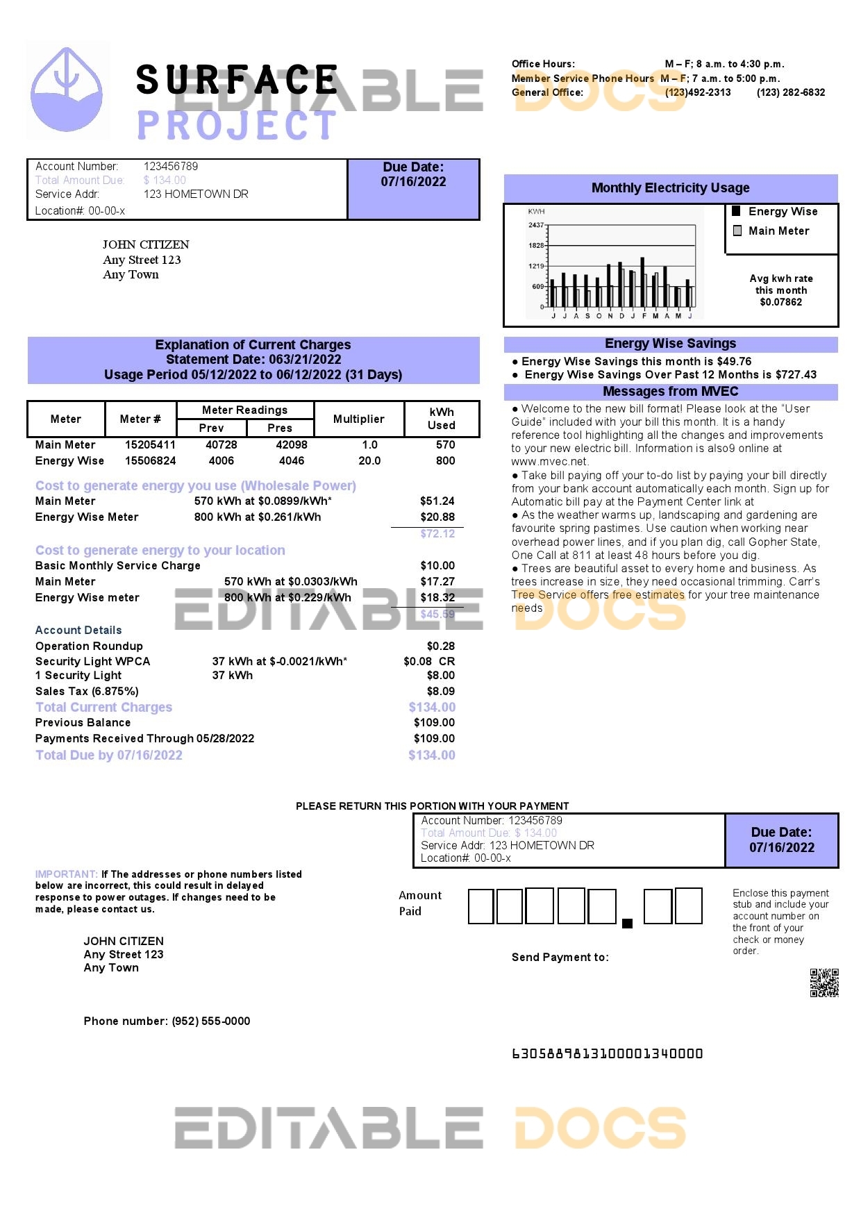 surface project universal multipurpose utility bill template in Word and PDF format