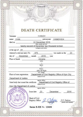 Customizable Sustaine Solution Vital Record Universal Death Certificate PSD Templates
