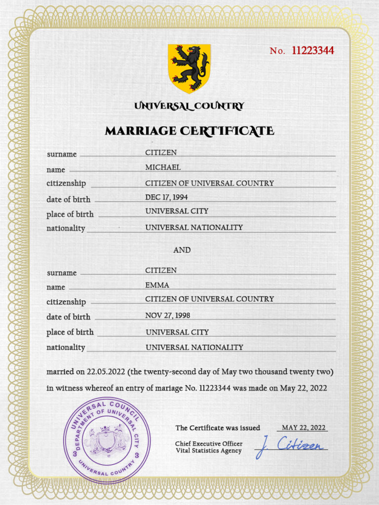 sweet story universal Marriage Certificate psd