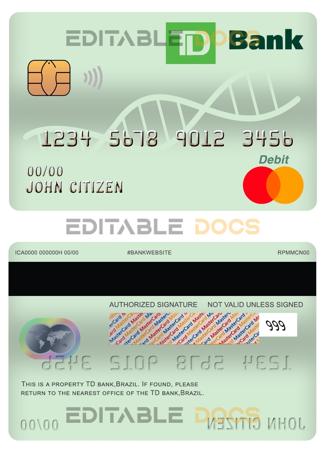 Editable td brasil bank master debit card Templates in PSD Format