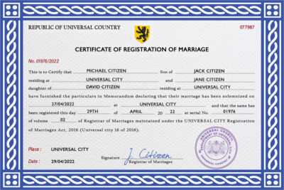 tickle universal Marriage Certificate