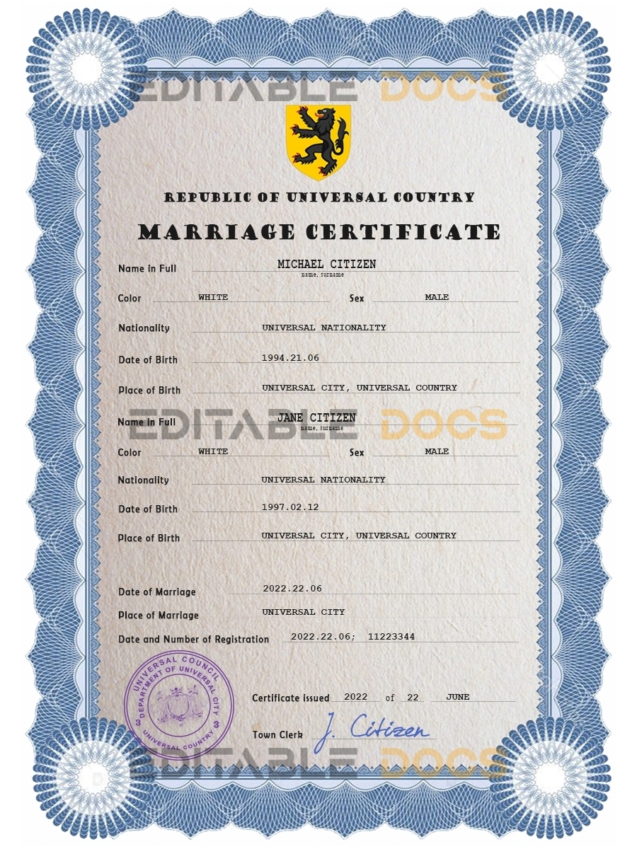 traditional universal Marriage Certificate | Editable PSD Templates