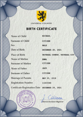 Authentic universbia universal Birth Certificate PSD Template