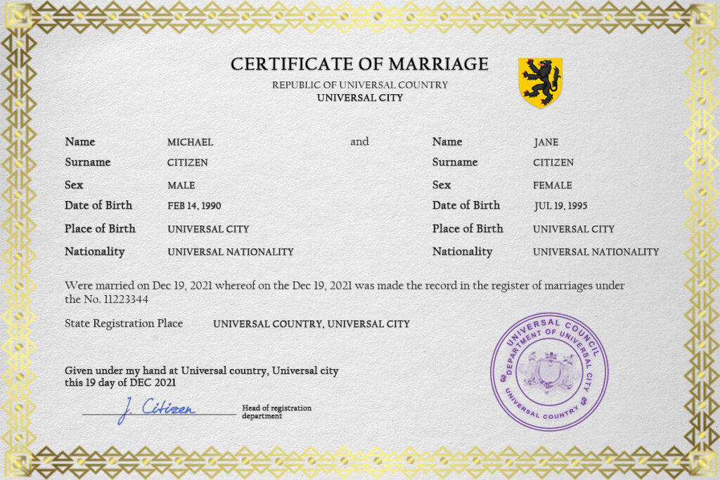 viewfinder universal Marriage Certificate