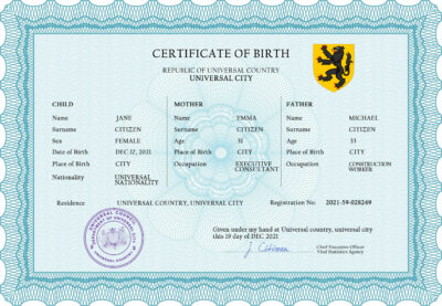 Authentic voice universal Birth Certificate PSD Template