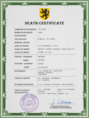 Customizable Wisdom Vital Record Universal Death Certificate PSD Templates