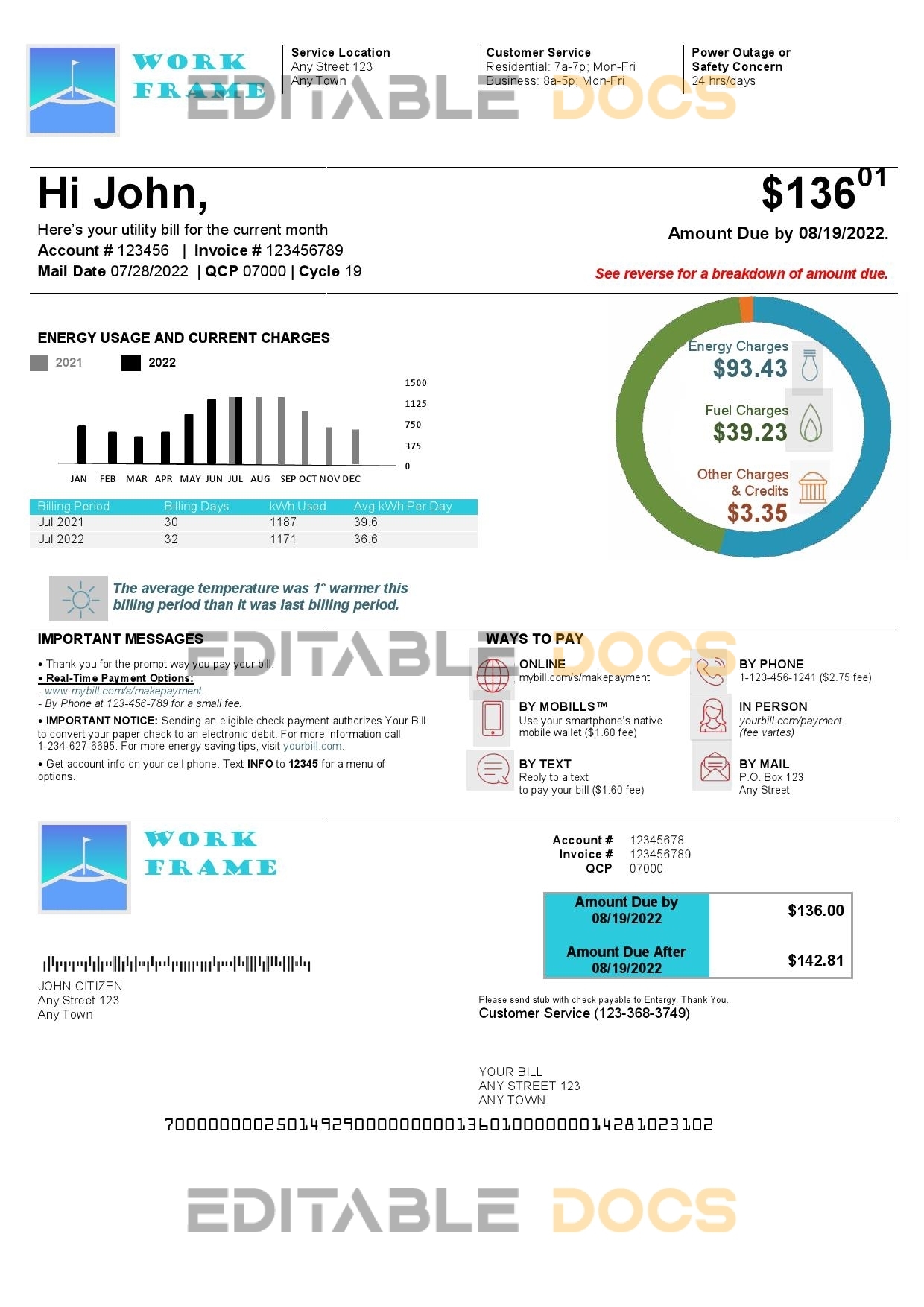 work frame universal multipurpose utility bill template in Word and PDF format