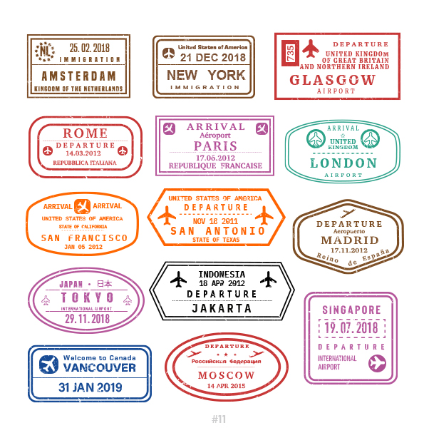 Buy Customizable Amsterdam Singapore trave l Stamp Collection | Blank Stamps Template