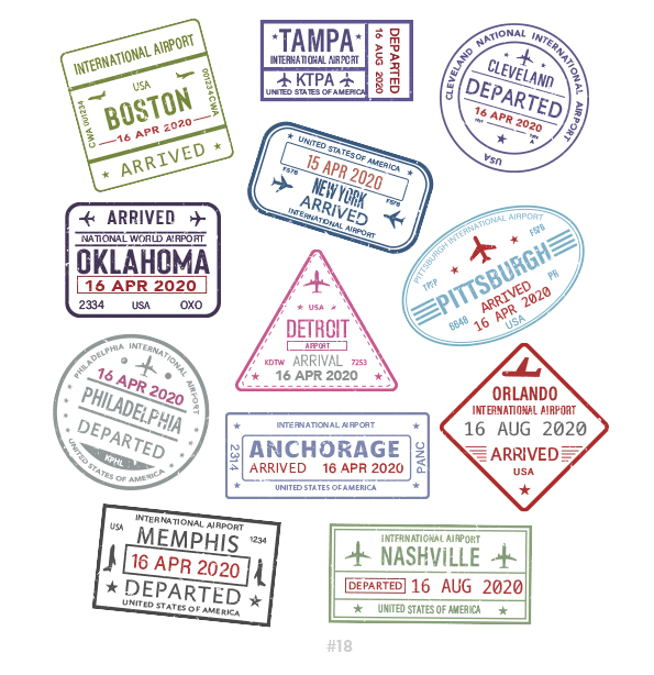Buy Customizable Boston Nashville travel Stamp Collection | Blank Stamps Template